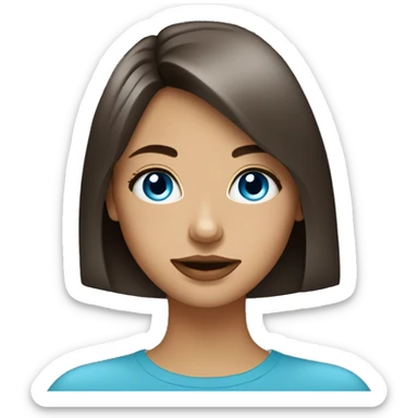 a girl with blue eyes with bangs on dark brown hair drinks coffee sticker