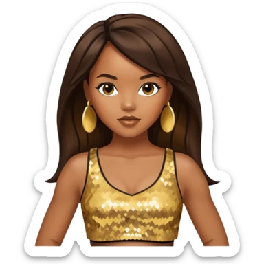 LeToya Luckett with long dark brown hair, gold sequin crop top  sticker