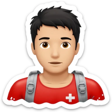 Lifeguard male tanned skin Teenager with Black messy hair swimming to rescue someone sticker