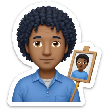 homme 50 ans cheveux frisé noir artiste peintre chemisse bleu sticker