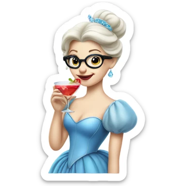 Pale Cinderella wearing glasses drinking a cocktail  sticker