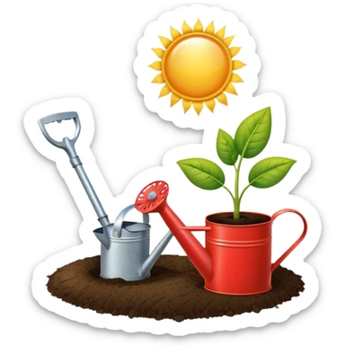An icon featuring a plant growing from the soil, a watering can, and agricultural tools, symbolizing agronomy. The design includes a farm field, crops, and a sun, representing the study of plants, soil, and agricultural systems. Transparent background highlights sustainable farming and growth. sticker