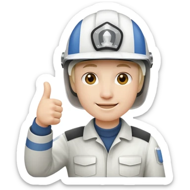 Cara de una persona con casco blanco cun pulgar arriba sticker