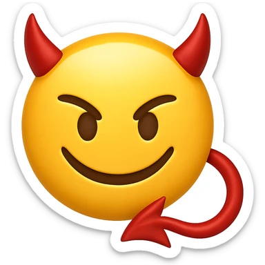 yellow face with red devil tail emoji, digital illustration sticker