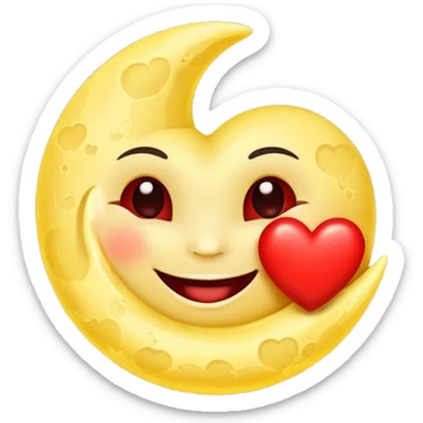 Smiling moon holding glowing heart sticker