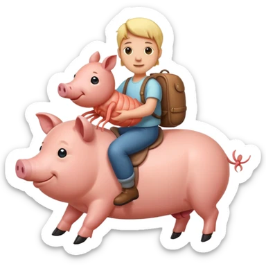 A shrimp riding on the back of a pig sticker