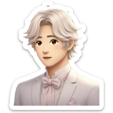 Gorgeous romantic Asian anime gentle man with blushing face aesthetic trending style outside sticker