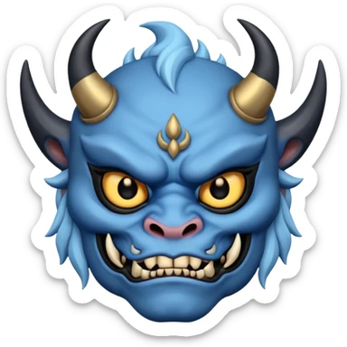blue oni with black and gold eye. has black horn sticker
