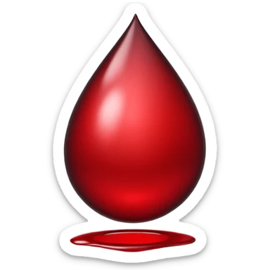 single blood drop emoji sculpted from dark liquid metal, glossy surface, dramatic reflections, futuristic minimal 3D style, isolated on white sticker