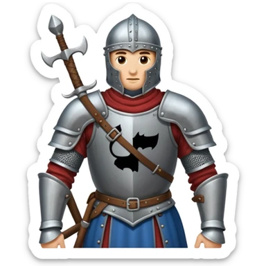 Hazme el emoji de un caballero medieval con actitud muy masculina en diversos estados de animos de los caballeros teutonicos pensativo tocandose la barbilla sticker