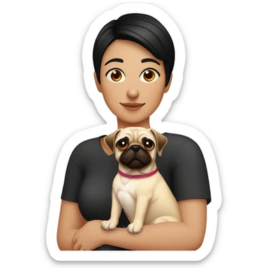 Lesbian woman Black short hair causacian sking hugging a pug sticker