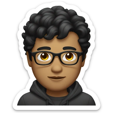 a young man with a fatter face, fair skin, straight black hair and glasses sticker