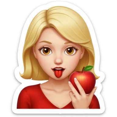 woman biting finger coquettishly, seductive expression, Apple emoji style sticker