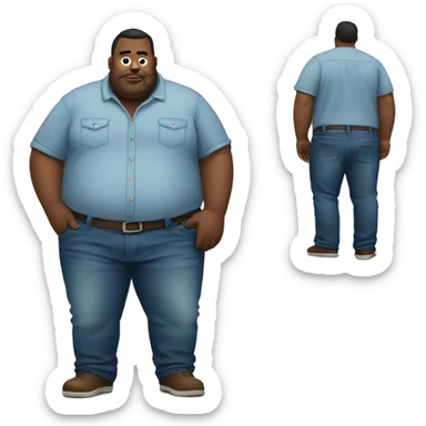Big fat man with jeans on and a bump sticker