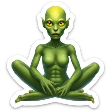 a Reptilian alien woman,in meditation sticker