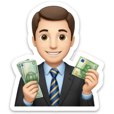 AN UNCLE with a tie in business clothes and with euro money
 sticker