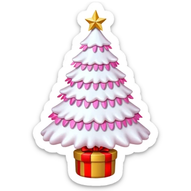 WHITE CHRISTMAS TREE WITH PINK BOWS AND GOLD TINSEL sticker