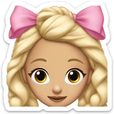 blonde ariana grande with a coquette pink bow on her hair sticker