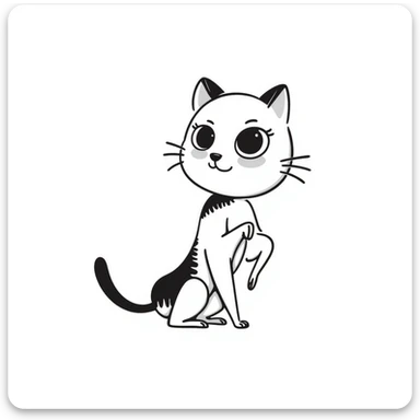 A quirky hybrid creature with a cat's body and head but with mantis-like front limbs. It has cat ears, whiskers, and a furry body, but with the distinctive praying mantis forearms. The creature has large cat eyes but is in a slight mantis-like pose. sticker