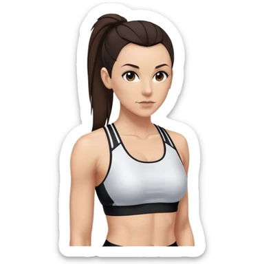 Melanie chisholm with a dark brown high ponytail wearing a sports bra and a track suit sticker