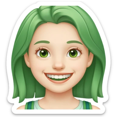 girl with green braces on her teeth smiling sticker
