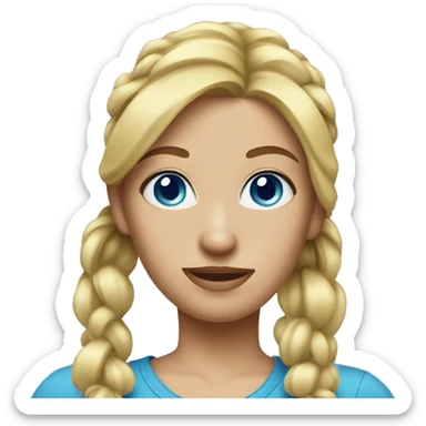 woman with blue eyes and blonde hair with a ponytail sticker