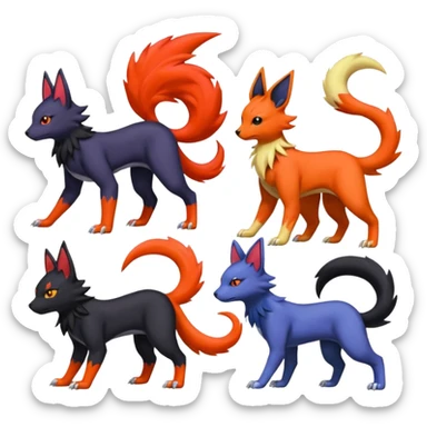 
Houndour-Torracat-Zorua-Salandit-Noibat-Flareon-Fakémon-Digimon-fusion (full body) sticker