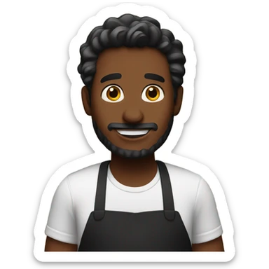 A Starbucks man wearing a black apron with a cup of coffee in his hand. sticker