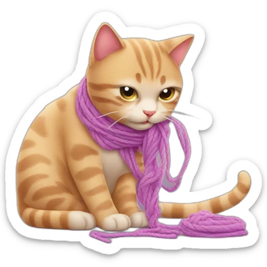 Cat puking and playing with yarn sticker