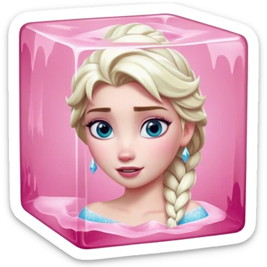 Elsa from frozen is frozen in a giant pink ice cube sticker