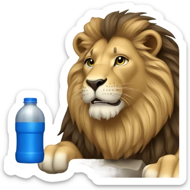 Lion drinking blue drink sticker