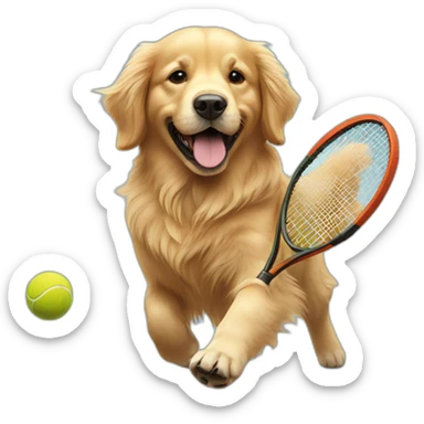 Golden retriever playing tennis sticker