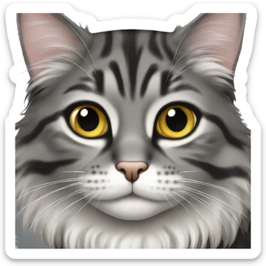 domestic long haired black and grey tabby cat sticker