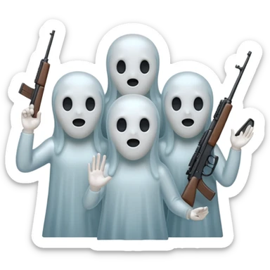 Fantasmas con un fusil y haciendo hola y chao con la manos sticker