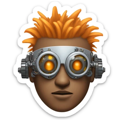 Light orange Mohawk hair male cyborg head with silver steampunk goggles and circuits sticker
