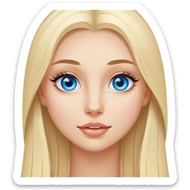 A girl with lash extantions, blue eyes, long blond strait hair, with dimples at corners of mouth sticker