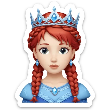 braided hair ice princess with blue crown, red hair sticker