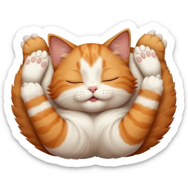 ginger and white small cat eyes closed lying down upside down with paws stretched out in different directions sticker