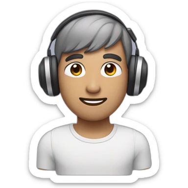 human with a raccoon face and with airpods in his ears and a computer sticker