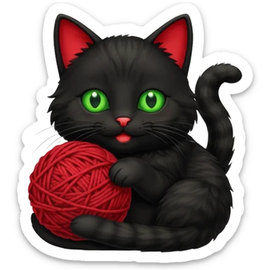 happy black cat playing with small ball of wool sticker