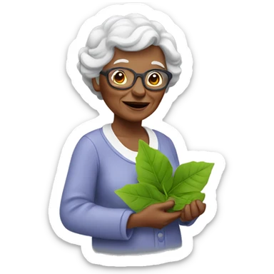 Granny holding a green leaf sticker