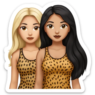 Tan Latina woman with long black hair chubby and dark skinned woman with long blonde hair slim thick in cheetah top sexy sticker