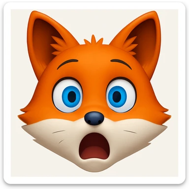 A 2D cartoon fox emoji with a surprised expression, wide eyes and open mouth, with blue eyes. sticker