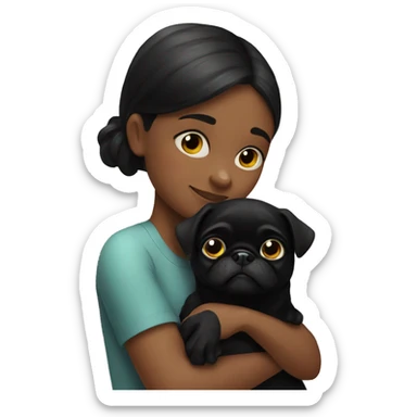 A girl hugging black pug sticker