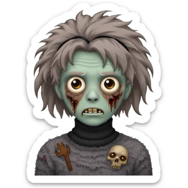 brown fluffy haired grey zombie with turtleneck sweater and hair band sticker