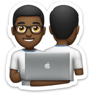 black 20 year old boy with short beard, glasses, using macbook sticker