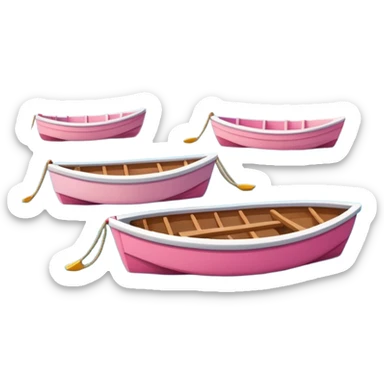 calm coastal harbor with small pink boats, wooden docks, gentle pink waves, beach, no industrial items, soft shadows, rounded edges, in Apple iOS emoji style sticker