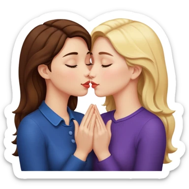 two women kissing hands wrapped around each other sticker