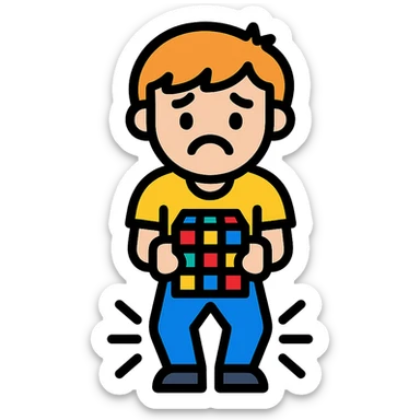 A boy solving a Rubik's cube 21x21 but he can't solve it because he need to pee sticker