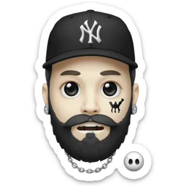 Hazme un zombie con barba en la barbilla el emoji que esté en blanco y negro osea la foto que tenga aretes pequeños una gorra volteada de los new York yankee y una cadena de diamantes que diga W sin barba sticker